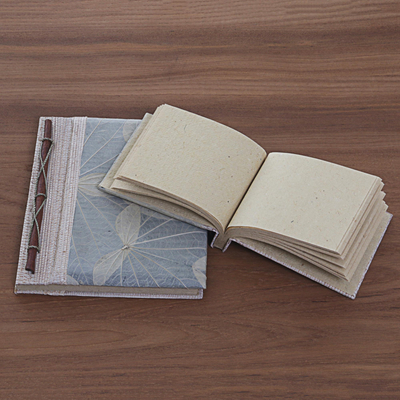 Natural fiber notebooks, 'Autumn Spirit in Grey' (pair) - Handcrafted Pair of Rice Paper Notebooks from Indonesia