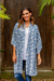 Rayon robe, 'Windy Beach in Cadet Blue' - 100% Rayon Ivory and Cadet Blue Robe from Bali thumbail