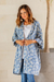 Rayon robe, 'Windy Beach in Cadet Blue' - 100% Rayon Ivory and Cadet Blue Robe from Bali (image 2b) thumbail