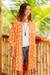 Rayon robe, 'Windy Beach in Orange' - Balinese Rayon Print Robe in Ivory and Orange (image 2b) thumbail