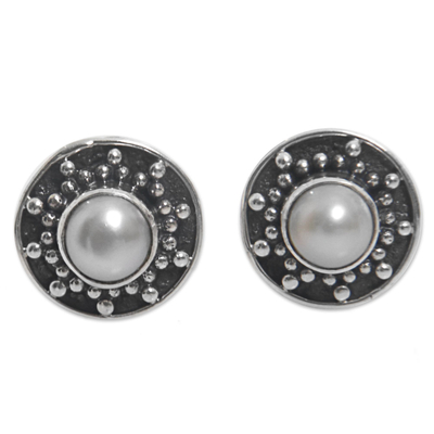 Hand Made Cultured Pearl Stud Earrings from Indonesia