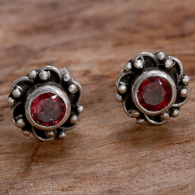 Garnet stud earrings, Little Happiness in Red