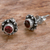 Garnet stud earrings, 'Little Happiness in Red' - Hand Made Garnet and Sterling Silver Flower Stud Earrings