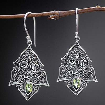 Peridot dangle earrings, Green Roses