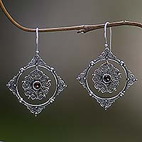 Garnet dangle earrings, 'Red Vibrations' - Hand Made Sterling Silver Garnet Dangle Earrings Indonesia