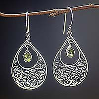 Peridot dangle earrings, 'Green Tears of Happiness' - Hand Made Sterling Silver and Peridot Dangle Earrings