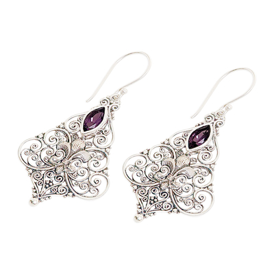 Amethyst dangle earrings, 'Purple Fleur-de-Lis' - Sterling Silver Amethyst Dangle Earrings from Indonesia
