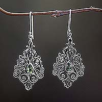 Peridot dangle earrings, 'Open Blossoms' - Sterling Silver Peridot Dangle Earrings from Indonesia