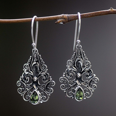 Peridot dangle earrings, Pear Blossoms