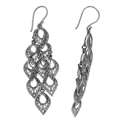 Sterling silver dangle earrings, 'Bali Rain' - Hand Made Sterling Silver Dangle Earring from Indonesia