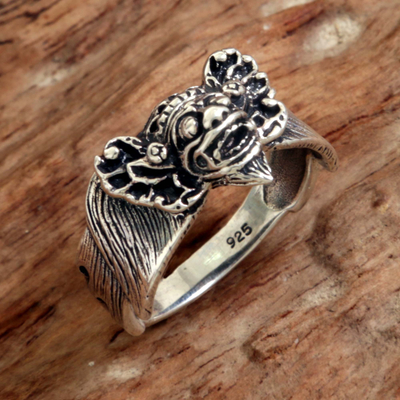 Sterling silver cocktail ring, 'Barong Guardian' - Hand Made Sterling Silver Cocktail Ring from Indonesia