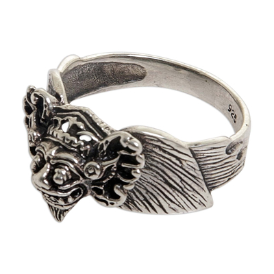 Sterling silver cocktail ring, 'Barong Guardian' - Hand Made Sterling Silver Cocktail Ring from Indonesia