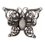 Rainbow moonstone cocktail ring, 'Open Wings' - Rainbow Moonstone Butterfly Cocktail Ring from Indonesia
