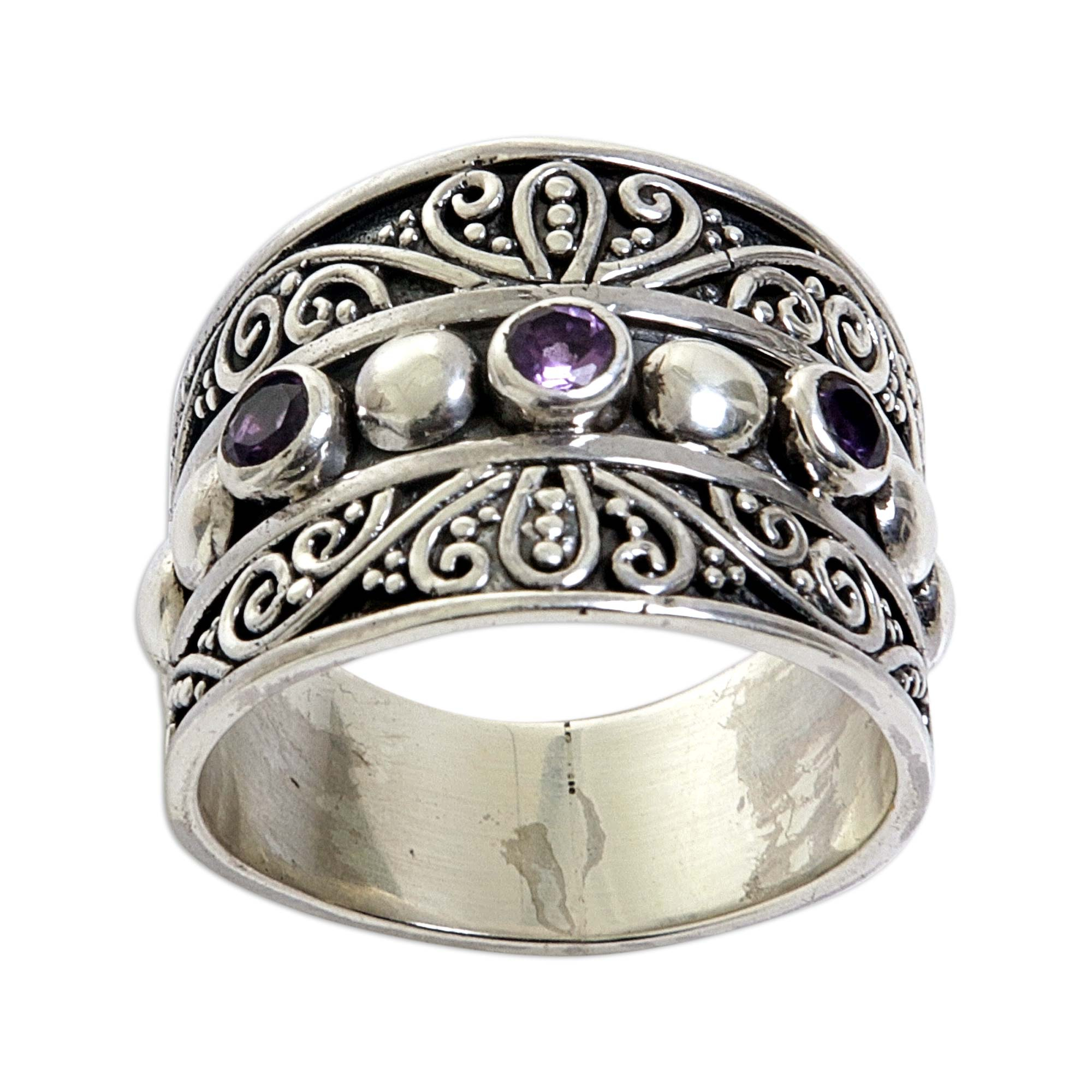 Hand Made Sterling Silver Amethyst Band Ring Indonesia - Lucky Trio ...