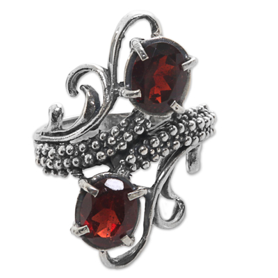 Garnet cocktail ring, 'Magical Union in Red' - Hand Made Garnet Cocktail Ring from Indonesia