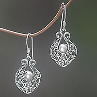 Cultured pearl dangle earrings, 'Sea of the Skies'