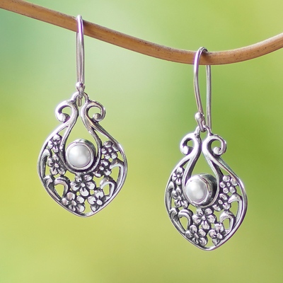 Cultured pearl dangle earrings, 'Sea of the Skies' - Sterling Silver Cultured Pearl Dangle Earrings Indonesia