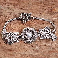 Pulsera colgante de perlas cultivadas de agua dulce, 'Energía de la vida' - Pulsera de plata de ley con perlas cultivadas hecha a mano en Indonesia