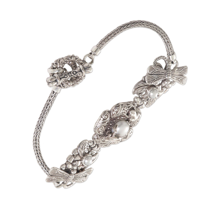 Cultured freshwater pearl pendant bracelet, 'Energy of Life' - Cultured Pearl Sterling Silver Bracelet Handmade Indonesia