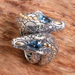 Gold accented blue topaz and tsavorite cocktail ring, 'Serpentine Heads' - Gold Accent Blue Topaz Tsavorite Cocktail Ring Indonesia