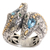 Gold accented blue topaz and tsavorite cocktail ring, 'Serpentine Heads' - Gold Accent Blue Topaz Tsavorite Cocktail Ring Indonesia