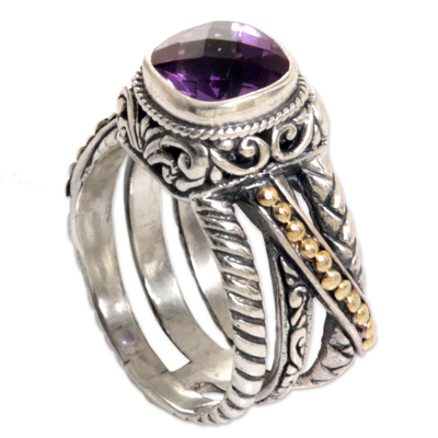 Gold accented amethyst cocktail ring, 'Spectacular Purple' - Gold Accented Sterling Silver and Amethyst Cocktail Ring