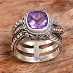 Gold accented amethyst cocktail ring, 'Spectacular Purple' - Gold Accented Sterling Silver and Amethyst Cocktail Ring