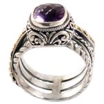 Gold accented amethyst cocktail ring, 'Spectacular Purple' - Gold Accented Sterling Silver and Amethyst Cocktail Ring