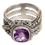Gold accented amethyst cocktail ring, 'Spectacular Purple' - Gold Accented Sterling Silver and Amethyst Cocktail Ring