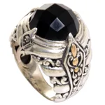 Gold accented onyx cocktail ring, 'Black Majestic' - Gold Accented Sterling Silver Onyx Cocktail Ring