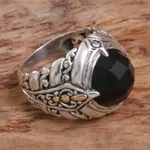 Gold accented onyx cocktail ring, 'Black Majestic' - Gold Accented Sterling Silver Onyx Cocktail Ring
