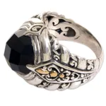 Gold accented onyx cocktail ring, 'Black Majestic' - Gold Accented Sterling Silver Onyx Cocktail Ring