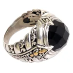 Gold accented onyx cocktail ring, 'Black Majestic' - Gold Accented Sterling Silver Onyx Cocktail Ring