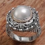 Cultured pearl cocktail ring, 'Romantic Moonlight' - Cultured Mabe Pearl Sterling Silver Cocktail Ring
