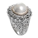 Cultured pearl cocktail ring, 'Romantic Moonlight' - Cultured Mabe Pearl Sterling Silver Cocktail Ring