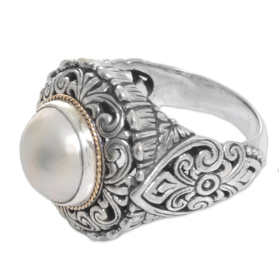 Cultured pearl cocktail ring, 'Romantic Moonlight' - Cultured Mabe Pearl Sterling Silver Cocktail Ring