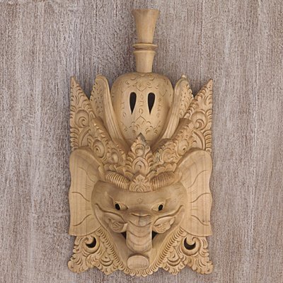 Wood mask, 'The Fortune Giver' - Ganesha Jempinis Wood Hand Carved Wall Mask