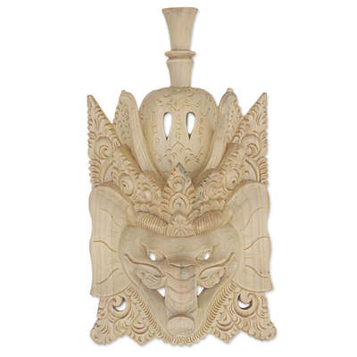 Wood mask, 'The Fortune Giver' - Ganesha Jempinis Wood Hand Carved Wall Mask