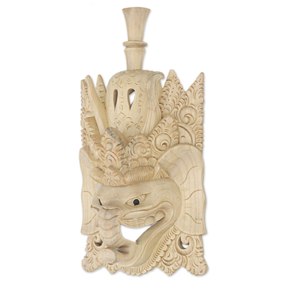 Holzmaske, 'Der Glücksbringer' - Ganesha Jempinis Holz Hand geschnitzte Wand Maske