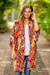Rayon robe, 'Brush Feathers' - Multicolored Floral Rayon Robe in Hot Colors from Bali thumbail