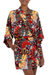 Rayon robe, 'Brush Feathers' - Multicolored Floral Rayon Robe in Hot Colors from Bali (image 2a) thumbail
