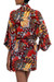 Rayon robe, 'Brush Feathers' - Multicolored Floral Rayon Robe in Hot Colors from Bali (image 2e) thumbail