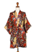 Rayon robe, 'Brush Feathers' - Multicolored Floral Rayon Robe in Hot Colors from Bali (image 2f) thumbail