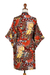 Rayon robe, 'Brush Feathers' - Multicolored Floral Rayon Robe in Hot Colors from Bali (image 2h) thumbail