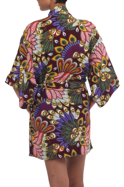 Robe aus Rayon - Mehrfarbiger, floraler Rayon-Bademantel aus Palisander aus Indonesien