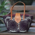 Einkaufstasche mit Naturfaser- und Lederakzenten - Handgewebte Pandanus-Umhängetasche mit lila gehäkelten Mandalas
