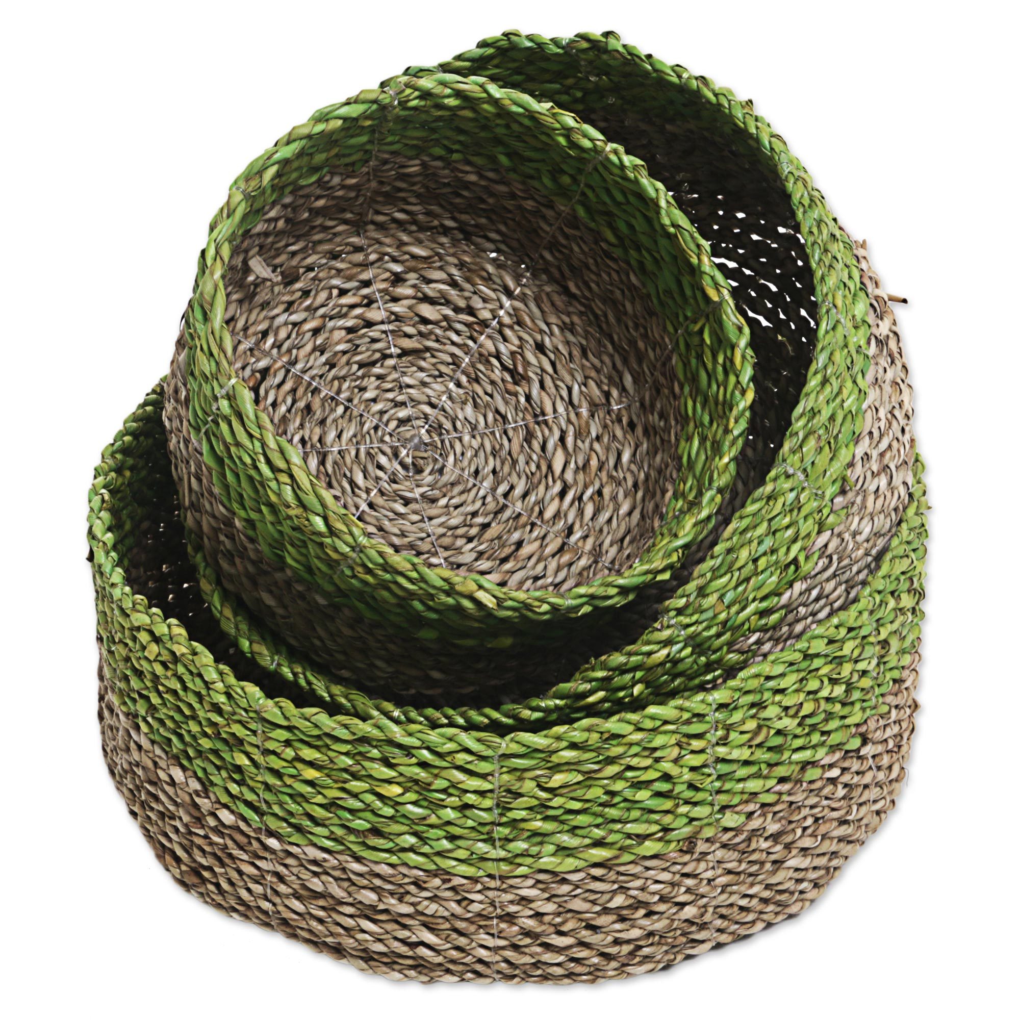 Hand Made Green Pandan Nesting Baskets (Set of 3) Indonesia