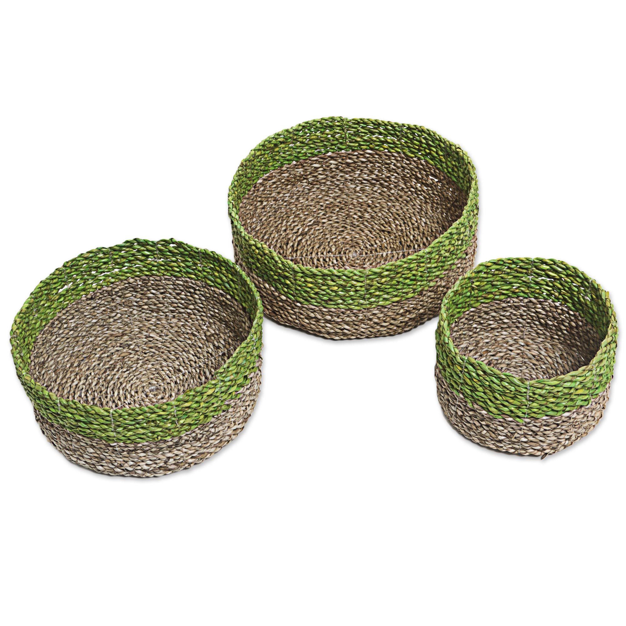 Hand Made Green Pandan Nesting Baskets (Set of 3) Indonesia