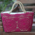 Natural fiber and cotton shoulder bag, 'Twin Magenta Mandalas' - Magenta Crochet on Hand Woven Natural Fiber Shopping Bag