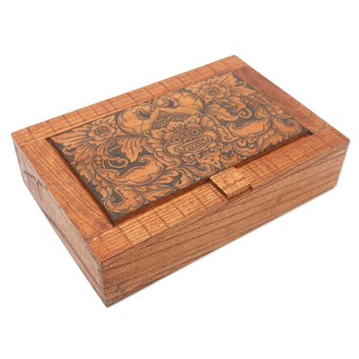 Wood jewelry box, 'Bhoma Treasure' - Hand Carved Wood Decorated Jewelry Box from Indonesia